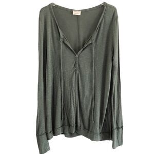 Emory Park Green V-Neck Long Sleeve Boho Top Size Small